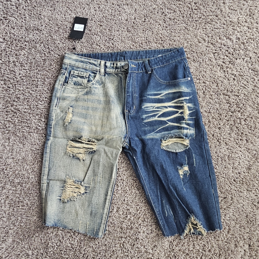 Fashion Nova Two-Tone Distressed Jean Shorts